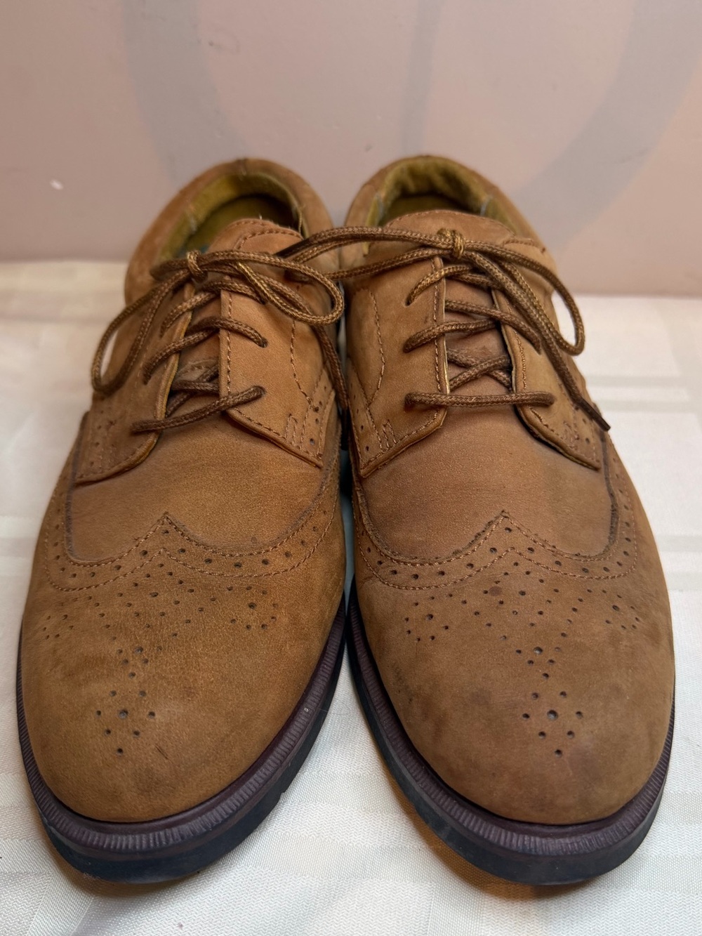 Vintage Thom McAn Men's Brown Nubuck Wingtip Oxford Dress Shoes Size 7.5